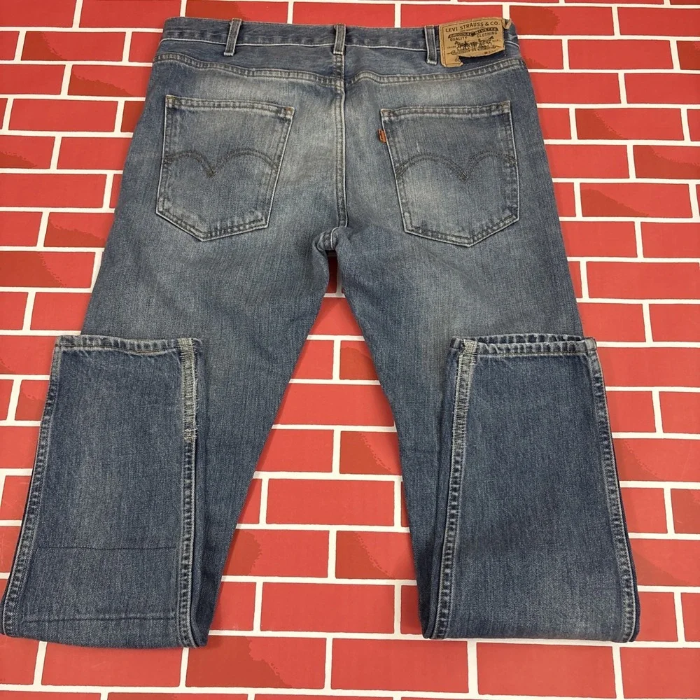 Levi's 606 Orange Tab Jeans Big E 33x32 Denim Straight Distressed Patched Knees